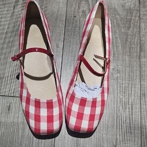 Womens Stylish Red Checkered Mary Jane Flats